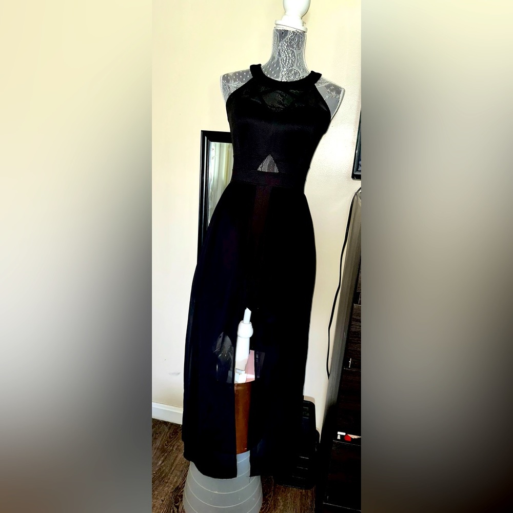 Black romper with chiffon overskirt size M